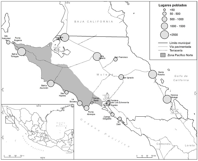 LOCALIZACI&Oacute;N DE LA ZONA PAC&Iacute;FICO NORTE EN EL MUNICIPIO DE MULEG&Eacute;,
							ESTADO DE BAJA CALIFORNIA SUR (M&Eacute;XICO)