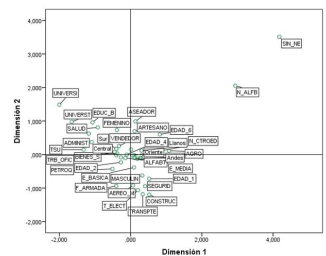 Representaci&oacute;n de las dos primeras dimensiones del ACM