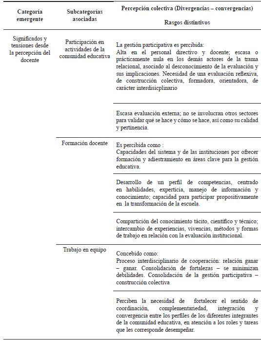 Rasgos distintivos con relaci&oacute;n a la categor&iacute;a &ldquo;Significados y tensiones desde la percepci&oacute;n de los docentes&rdquo;