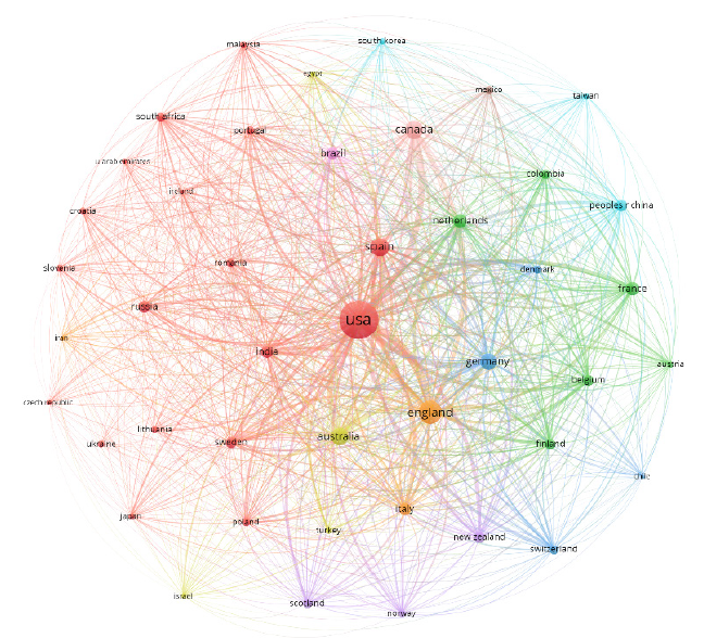 Mapa de co-citaci�n seg�n pa�ses