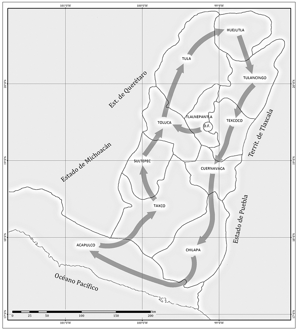 Recorrido de la Comisi&oacute;n de Estad&iacute;stica por el Estado de M&eacute;xico, 1827-1830