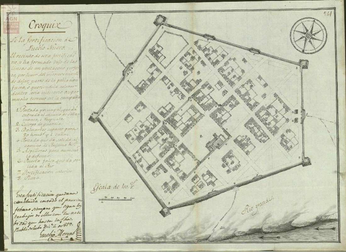 Croquis de la fortificacin de Pueblo Nuevo [planta con alzado]