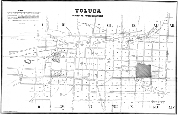 Mapa de la ciudad de Toluca en 1894