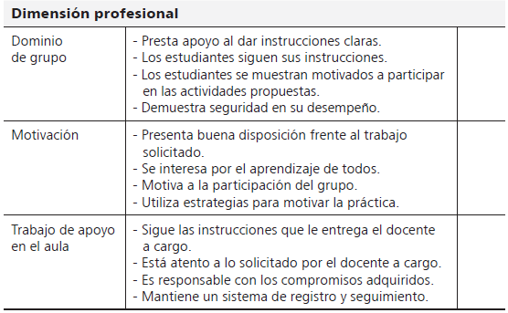 Dimensiones y criterios de evaluaci&oacute;n
de la escala num&eacute;rica y verbal de desempe&ntilde;o