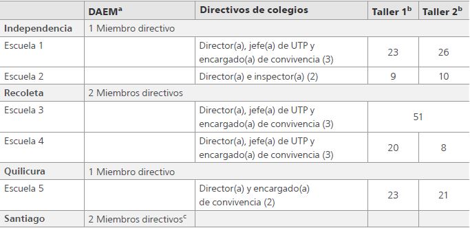Entrevistas y talleres realizados en las escuelas de la muestra, 2017