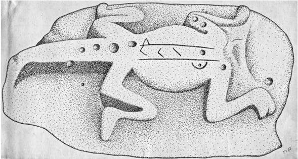 San Jer&oacute;nimo. Escultura 3. Representa un cocodrilo. Apunte reconstructivo.