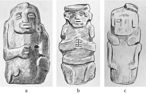 Tajumulco: a, b y c, Esculturas 4, 6 y 9. Seg&uacute;n A. Tejeda, 1947.