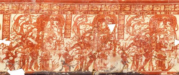 Vasija K0633 con escena de los danzantes de Holmul. Fotograf&iacute;a de Justin Kerr.