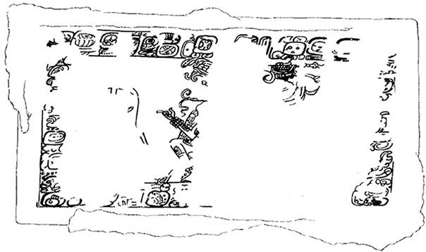 Tapa de B&oacute;veda pintada del edificio de Las Monjas (Estructura 4C1; Bolles, 1977: 129).