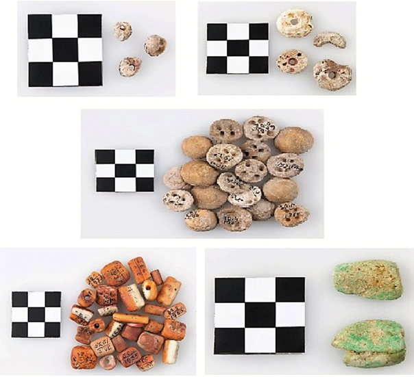 Piezas de la ofrenda que pertenecen al Museo Americano de Historia Natural de Nueva York, Estados Unidos. Números de catálogo: 30.0/1939 / 30.0/1938 / 30.0/1937 / 30.0/1935 / 30.0/1941.