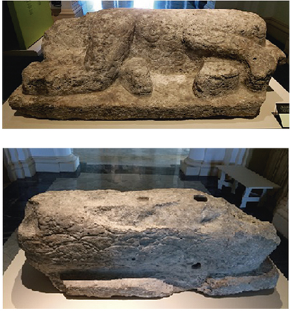 Escultura del jaguar recostado. Fotografías: Adam Sellen, 2017. Museo Regional de Antropología de Yucatán, Palacio Cantón, Mérida, México.