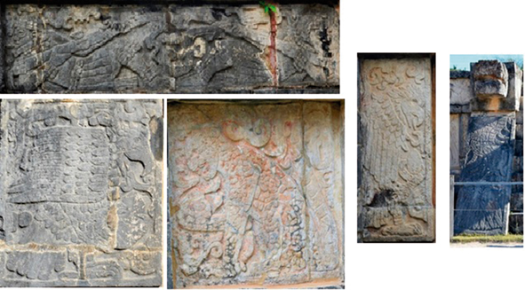 Piezas de la fachada de la Plataforma de las Águilas y los Jaguares, Chichén Itzá. Fotografías: Daniel Grecco Pacheco, 2016.