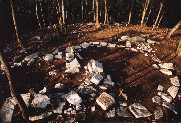 Estructura circular (Estructura 6, a la izquierda) y plataforma circular asociada (Estructura 7, a la derecha), El Higo.