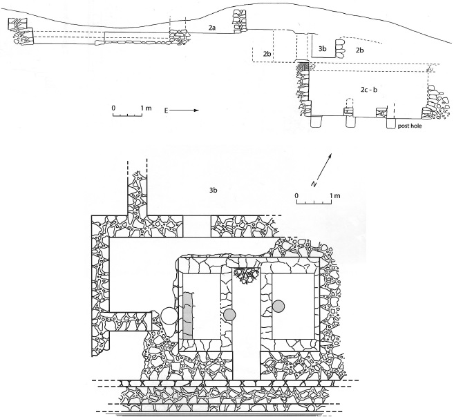 Plano y secci&oacute;n del ba&ntilde;o de vapor del Mont&iacute;culo 1 de Ocozocoautla (seg&uacute;n Agrinier, 2014: 31-33).
