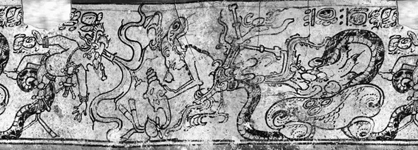 Sip surgiendo del pie de K&rsquo;awiil, vaso K1882 (fotograf&iacute;a Justin Kerr).