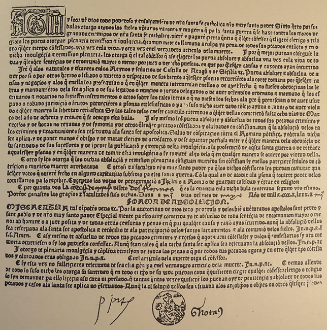 Bula de la Santa Cruzada, impresa en Toledo en 1483 (Vindel, 1950: 51).