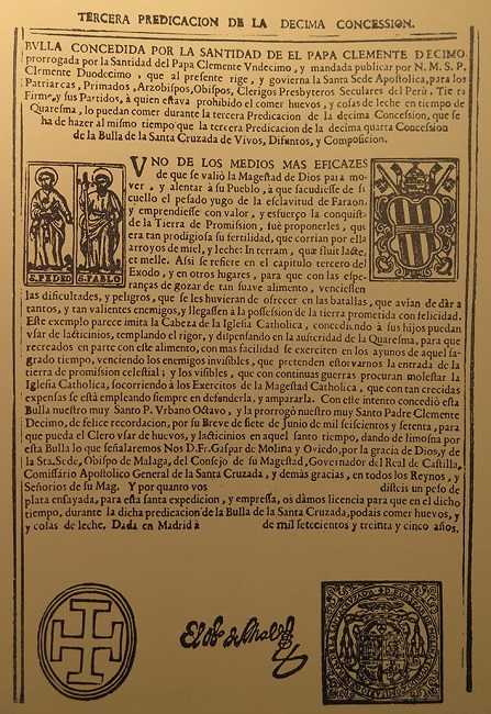 Bula de la Santa Cruzada, impresa en Madrid en 1735, para distribución en Perú (Vindel, 1930: 367).