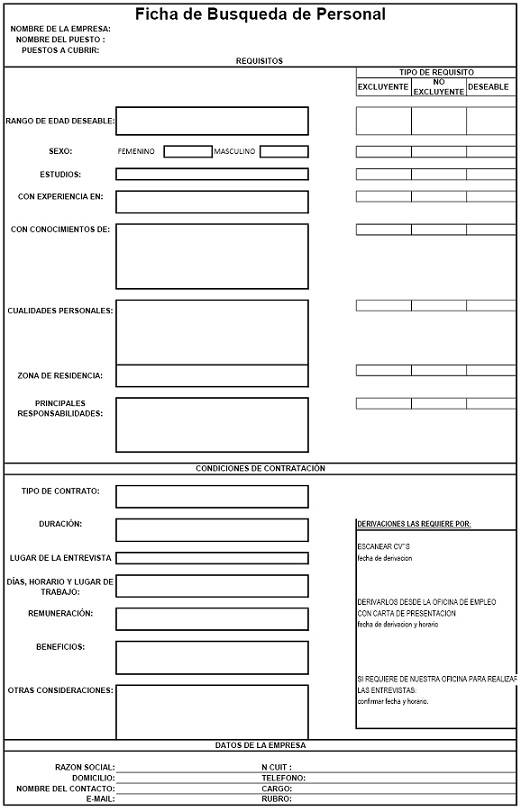 Modelo de formulario para empleadores de una OE de la provincia de Buenos Aires