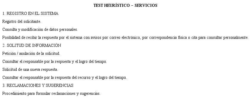 Tabla 4. Contenido del test de servicios