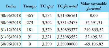 Valor razonable del forward