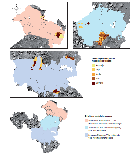 N&uacute;cleos agrarios mazahuas que poseen de forma simult&aacute;nea zonas susceptibles para la rehabilitaci&oacute;n y para el aprovechamiento forestal.
