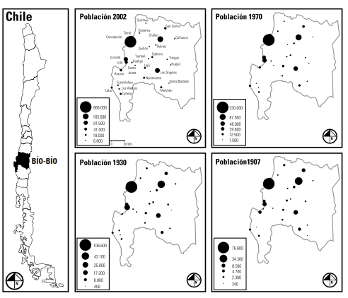 Evolución de la población sistema de ciudades región del Bío-Bío.