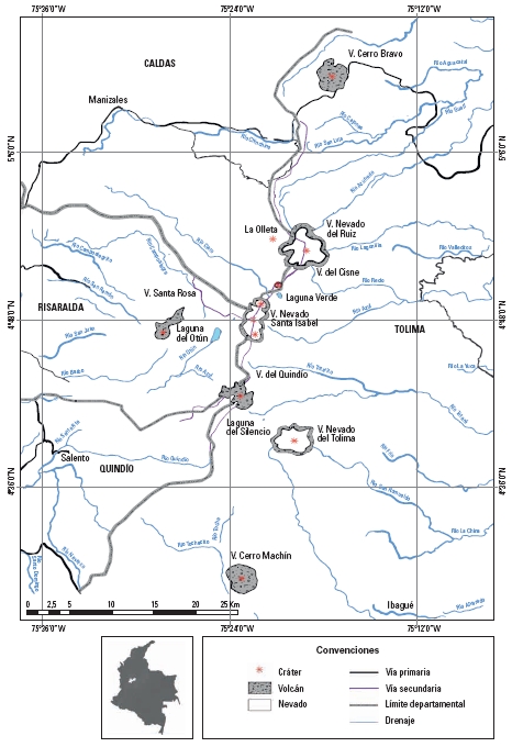 Mapa de localización del Complejo Volcánico y
Glaciar Ruiz-Tolima