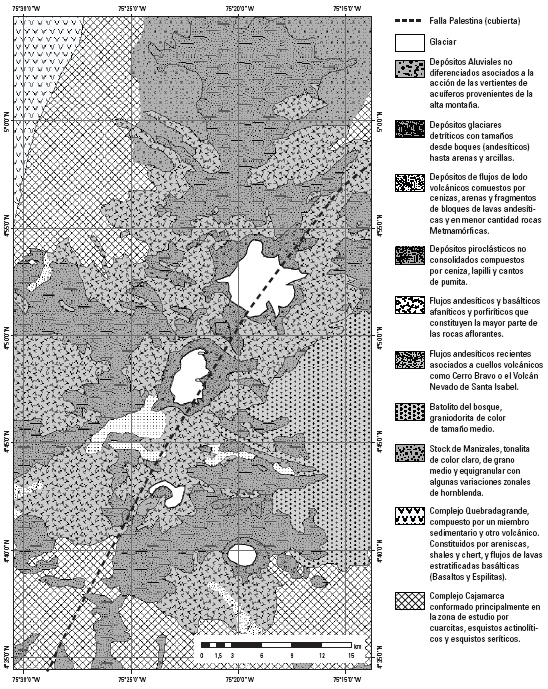 Mapa geológico del Complejo Volcánico y Glaciar
Ruiz-Tolima