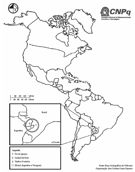 Localiza&ccedil;&atilde;o da tr&iacute;plice fronteira Brasil, Paraguai e Argentina