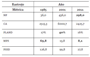 Métricas del paisaje (nivel clase “rastrojo”)
