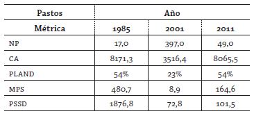 Métricas del paisaje (nivel clase “pastos”)