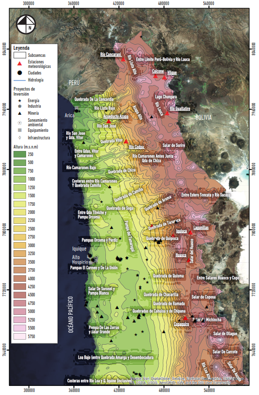 Proyectos de inversión por sectores económicos en el desierto de Atacama, norte de Chile.