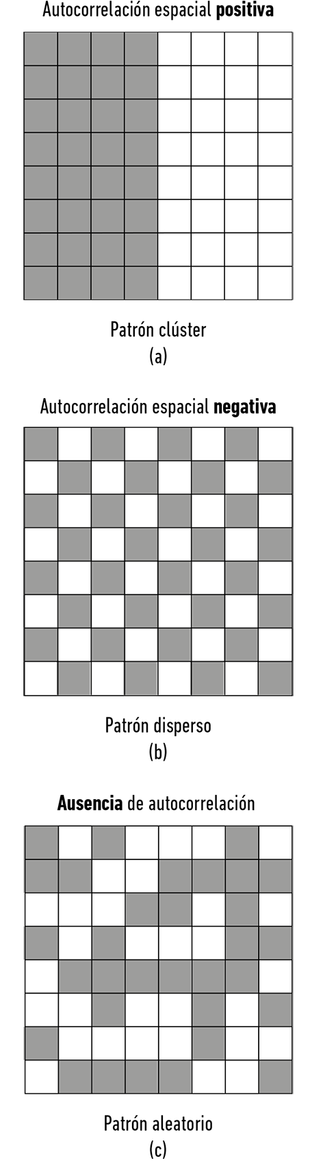 Patrones espaciales y su relaci&oacute;n con la autocorrelaci&oacute;n espacial