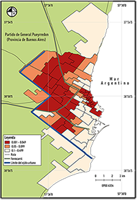 Mar del Plata, autocorrelación
  espacial univariada de PHA, LISA significancia.