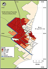 Mar del Plata, autocorrelación
  espacial univariada de cantidad de  VPUT, LISA significancia.