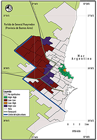Mar del Plata, autocorrelación
  espacial bivariada del ICdV 2010 y VPUT, LISA clúster.
