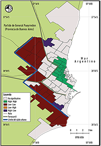 Mar del Plata, autocorrelación
  espacial univariada del ICdV
  2010, LISA clúster.