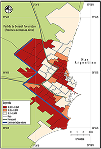 Mar del Plata, autocorrelación
  espacial univariada del ICdV 2010. LISA significancia.