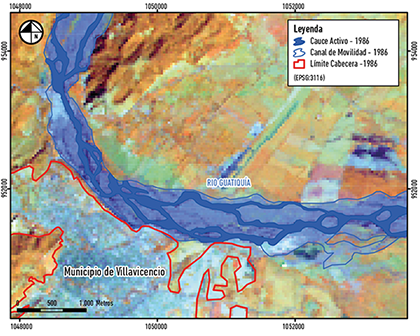 Interpretaci&oacute;n del cauce activo en 1986.
