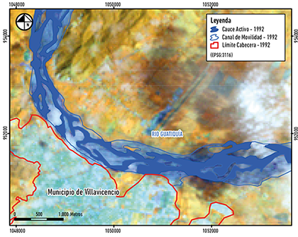 Interpretaci&oacute;n del cauce activo en 1992.