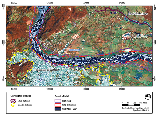 Canal de movilidad y lecho mayor del r&iacute;o Guatiqu&iacute;a.