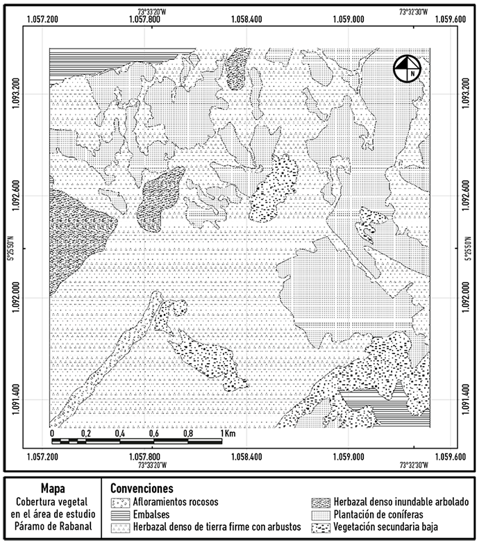 Mapa coberturas vegetales (Corine
Land Cover) en el área de estudio.
