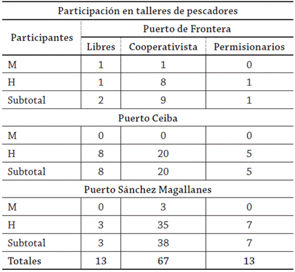 Perfil de los participantes en los talleres por puertos pesqueros