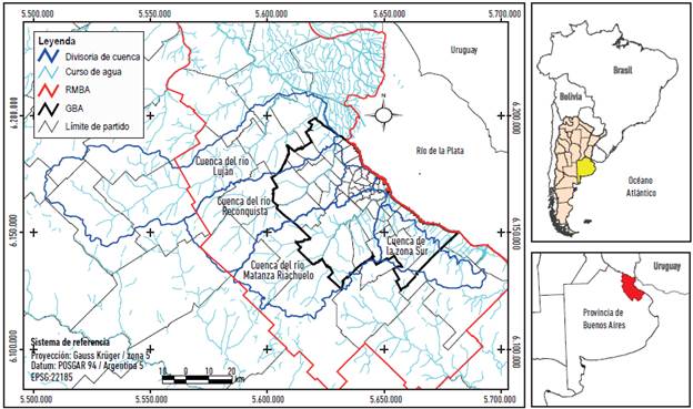 Cursos de agua y cuencas hidrográficas del Área y la Región Metropolitana.