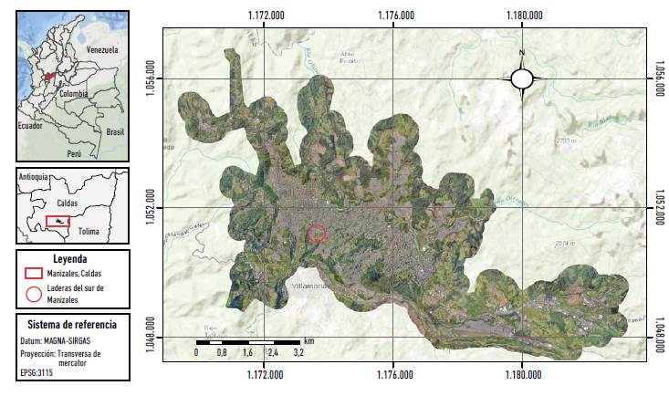 Localización laderas del sur de Manizales.