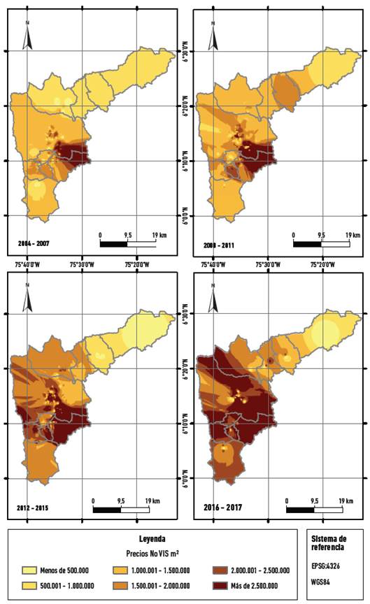Mapas de isopletas con precios de 2018 para No VIS en el AMVA. 