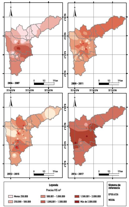 Mapas de isopletas con precios de 2018 para vis en el AMVA. 