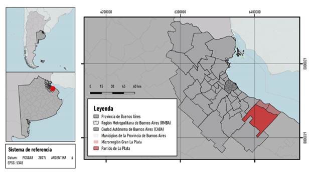 Ubicaci�n del partido de La Plata en la microrregi�n Gran La Plata y en la RMBA.