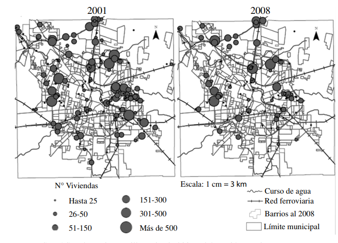 Nuevos barrios construidos en el marco del programa “Mi casa, mi vida” según
			número de hogares. Ciudad de Córdoba, 2008