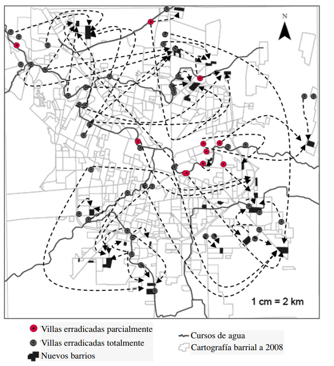 Mapa de translados del programa “Mi casa, mi vida”. Ciudad de Córdoba, 2008.
			Período 2003-2008